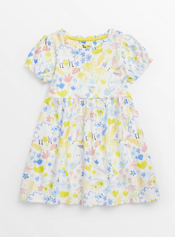White Jersey Spring Print Dress 1-2 years